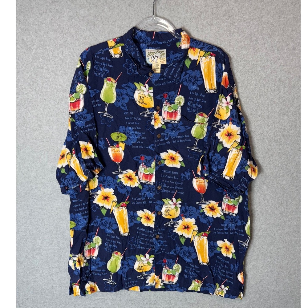 Big Dogs Hawaiian Shirt Mens‎ Large Cocktail Print Button Up Short Sleeve